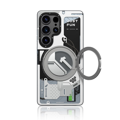 Galaxy S25 Ultra Kılıf M-safe Şarj Özellikli Youngkit 360° Standlı Starship Serisi Kapak Beyaz