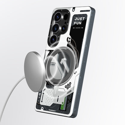 Galaxy S25 Ultra Kılıf M-safe Şarj Özellikli Youngkit 360° Standlı Starship Serisi Kapak Beyaz