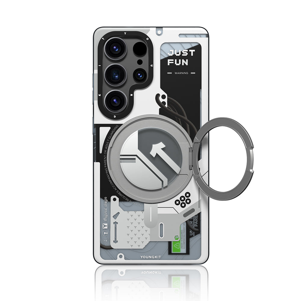 Galaxy S25 Ultra Kılıf M-safe Şarj Özellikli Youngkit 360° Standlı Starship Serisi Kapak Beyaz