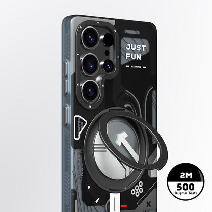 Galaxy S25 Ultra Kılıf M-safe Şarj Özellikli Youngkit 360° Standlı Starship Serisi Kapak Beyaz