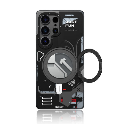 Galaxy S25 Ultra Kılıf M-safe Şarj Özellikli Youngkit 360° Standlı Starship Serisi Kapak Siyah