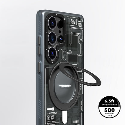 Galaxy S25 Ultra Kılıf M-safe Şarj Özellikli Youngkit 360° Standlı Technology Serisi Kapak Gri