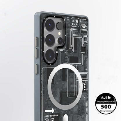 Galaxy S25 Ultra Kılıf M-safe Şarj Özellikli YoungKit Technology Serisi Kapak Mavi