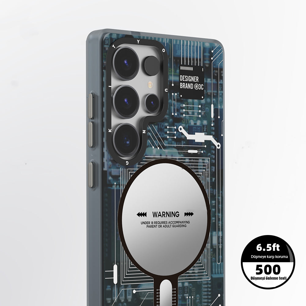 Galaxy S25 Ultra Kılıf M-safe Şarj Özellikli YoungKit Technology Serisi Kapak Mavi