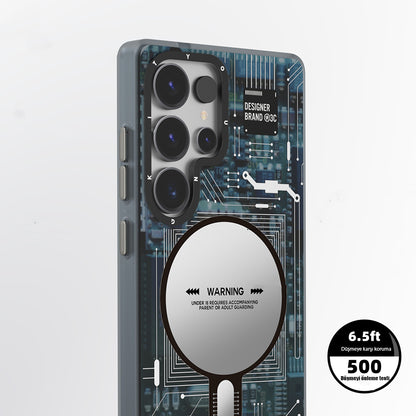 Galaxy S25 Ultra Kılıf M-safe Şarj Özellikli YoungKit Technology Serisi Kapak Mavi