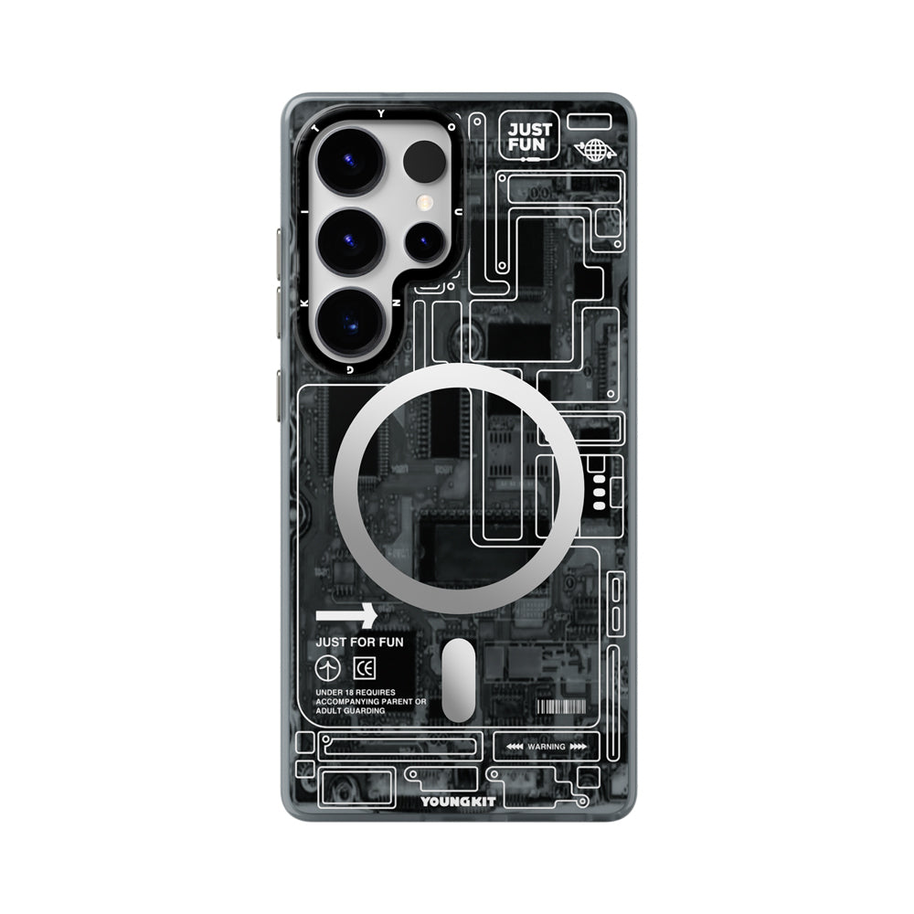 Galaxy S25 Ultra Kılıf M-safe Şarj Özellikli YoungKit Technology Serisi Kapak Siyah