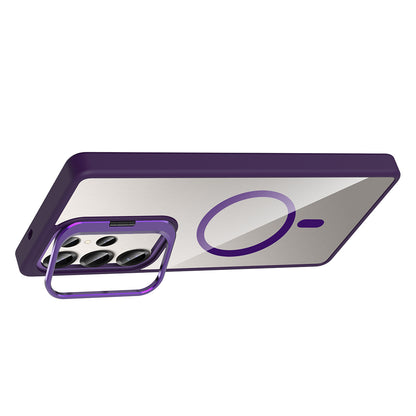 Galaxy S25 Ultra Kılıf Standlı ve Kamera Lens Hediyeli M-Safe Şarj Özellikli Zore Etro Kapak Lacivert