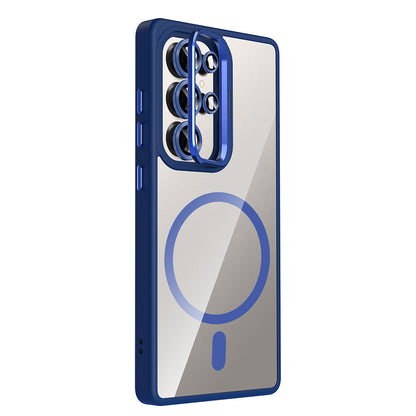 Galaxy S25 Ultra Kılıf Standlı ve Kamera Lens Hediyeli M-Safe Şarj Özellikli Zore Etro Kapak Siyah