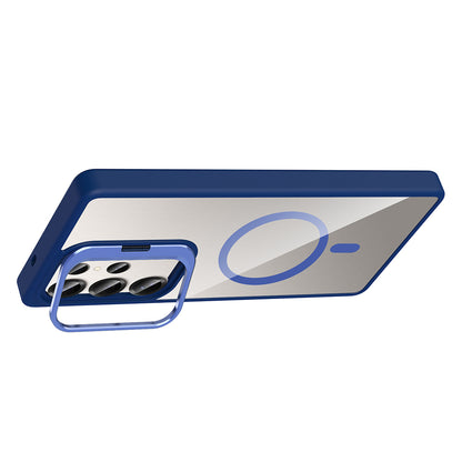 Galaxy S25 Ultra Kılıf Standlı ve Kamera Lens Hediyeli M-Safe Şarj Özellikli Zore Etro Kapak Siyah