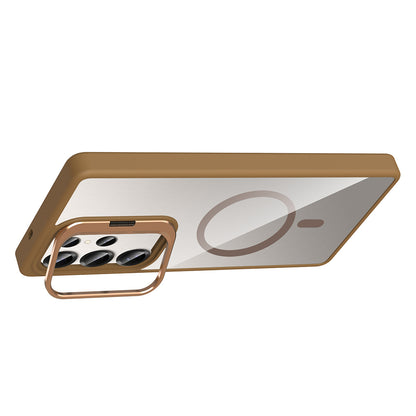 Galaxy S25 Ultra Kılıf Standlı ve Kamera Lens Hediyeli M-Safe Şarj Özellikli Zore Etro Kapak Siyah