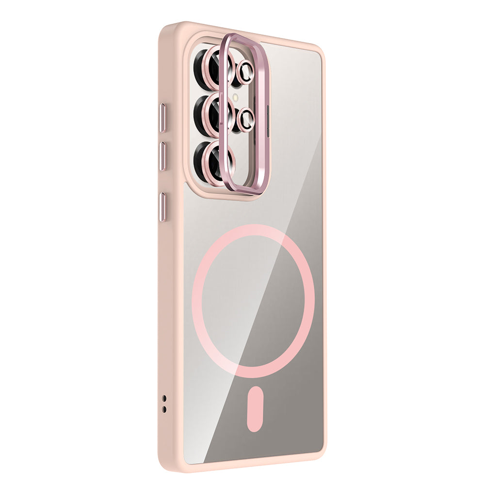 Galaxy S25 Ultra Kılıf Standlı ve Kamera Lens Hediyeli M-Safe Şarj Özellikli Zore Etro Kapak Siyah