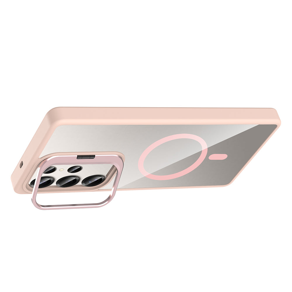 Galaxy S25 Ultra Kılıf Standlı ve Kamera Lens Hediyeli M-Safe Şarj Özellikli Zore Etro Kapak Lacivert