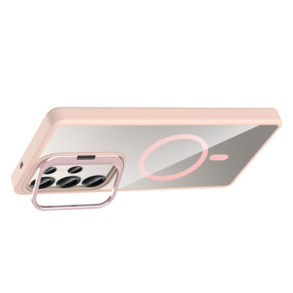 Galaxy S25 Ultra Kılıf Standlı ve Kamera Lens Hediyeli M-Safe Şarj Özellikli Zore Etro Kapak Lacivert