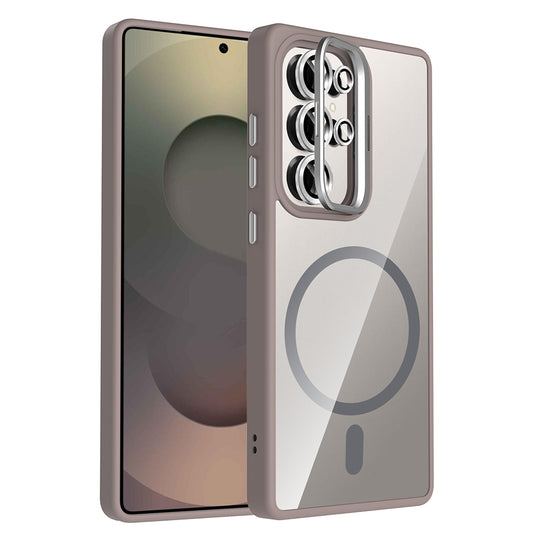 Galaxy S25 Ultra Kılıf Standlı ve Kamera Lens Hediyeli M-Safe Şarj Özellikli Zore Etro Kapak Desert Titanyum