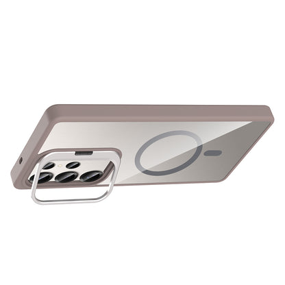 Galaxy S25 Ultra Kılıf Standlı ve Kamera Lens Hediyeli M-Safe Şarj Özellikli Zore Etro Kapak Siyah