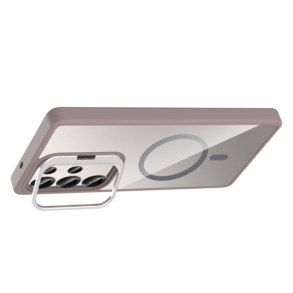 Galaxy S25 Ultra Kılıf Standlı ve Kamera Lens Hediyeli M-Safe Şarj Özellikli Zore Etro Kapak Lacivert