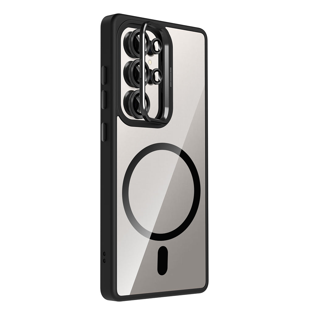 Galaxy S25 Ultra Kılıf Standlı ve Kamera Lens Hediyeli M-Safe Şarj Özellikli Zore Etro Kapak Siyah