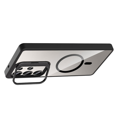 Galaxy S25 Ultra Kılıf Standlı ve Kamera Lens Hediyeli M-Safe Şarj Özellikli Zore Etro Kapak Siyah