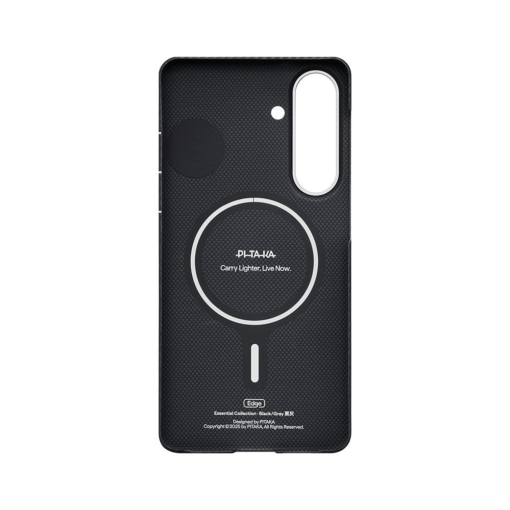 Galaxy S26 Plus Kılıf M-safe Şarj Özellikli 600D Aramid Karbon Fiber Pitaka Edge Serisi Black-Grey Twill Kapak