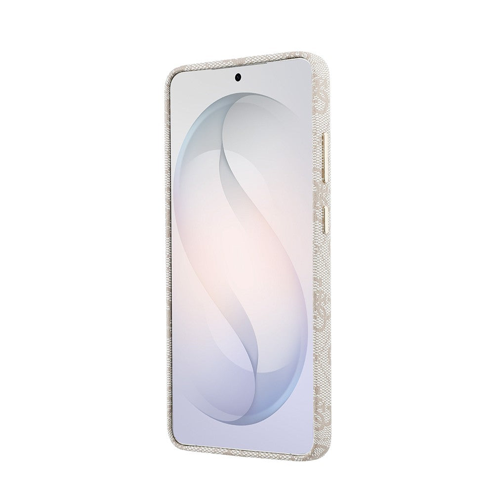 Galaxy S26 Ultra Kılıf Guess Orjinal Lisanslı M-safe Şarj Özellikli Gold Metal Kamera Çerçeveli Taşlı Üçgen Logo 4G Desenli Kapak