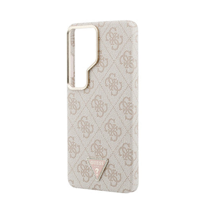 Galaxy S26 Ultra Kılıf Guess Orjinal Lisanslı M-safe Şarj Özellikli Gold Metal Kamera Çerçeveli Taşlı Üçgen Logo 4G Desenli Kapak