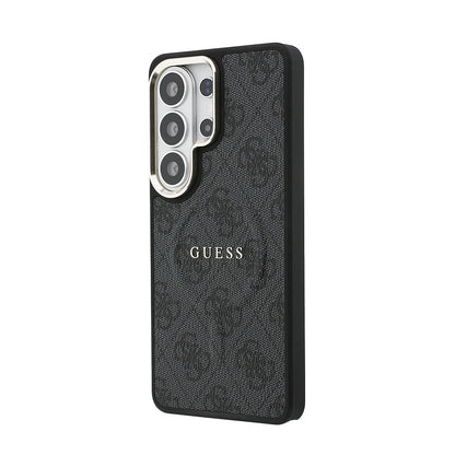 Galaxy S26 Ultra Kılıf Guess Orjinal Lisanslı M-safe Şarj Özellikli Metal Kamera Çerçeveli PU Deri 4G Desenli Yazı Logolu Kapak