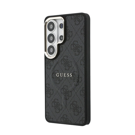 Galaxy S26 Ultra Kılıf Guess Orjinal Lisanslı M-safe Şarj Özellikli Metal Kamera Çerçeveli PU Deri 4G Desenli Yazı Logolu Kapak