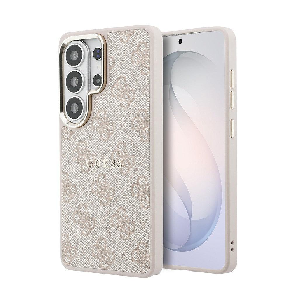 Galaxy S26 Ultra Kılıf Guess Orjinal Lisanslı M-safe Şarj Özellikli Metal Kamera Çerçeveli PU Deri 4G Desenli Yazı Logolu Kapak