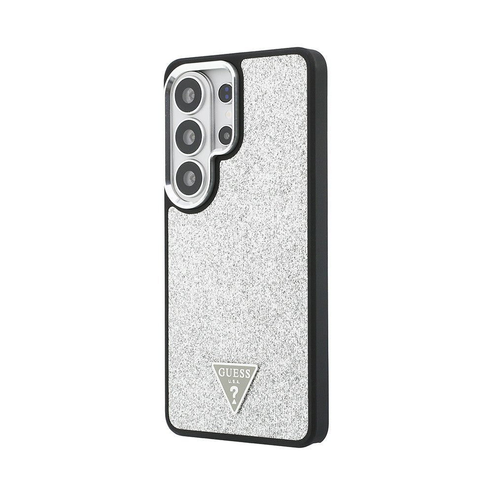 Galaxy S26 Ultra Kılıf Guess Orjinal Lisanslı M-safe Şarj Özellikli Metal Kamera Çerçeveli Üçgen Logolu Glitter Kapak