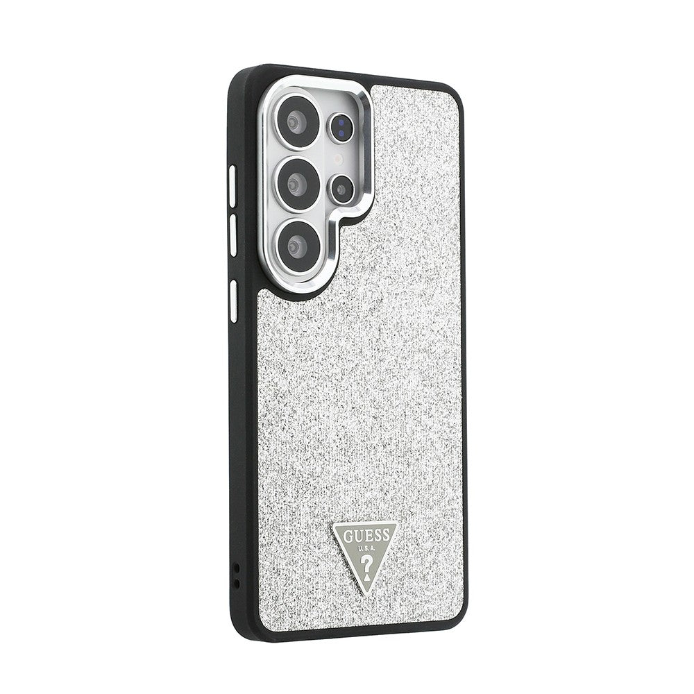 Galaxy S26 Ultra Kılıf Guess Orjinal Lisanslı M-safe Şarj Özellikli Metal Kamera Çerçeveli Üçgen Logolu Glitter Kapak