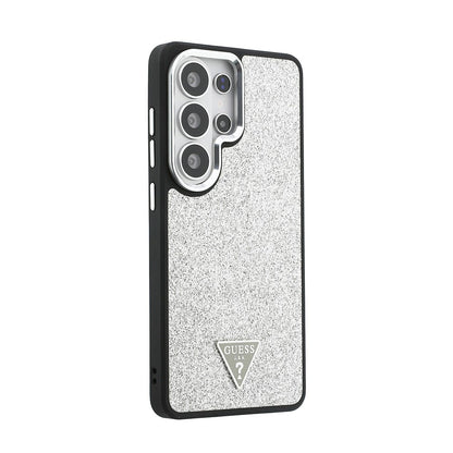 Galaxy S26 Ultra Kılıf Guess Orjinal Lisanslı M-safe Şarj Özellikli Metal Kamera Çerçeveli Üçgen Logolu Glitter Kapak