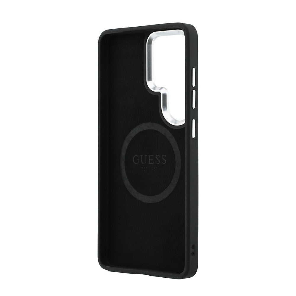 Galaxy S26 Ultra Kılıf Guess Orjinal Lisanslı M-safe Şarj Özellikli Metal Kamera Çerçeveli Üçgen Logolu Glitter Kapak