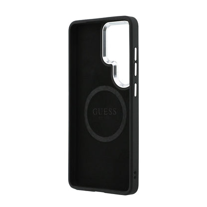 Galaxy S26 Ultra Kılıf Guess Orjinal Lisanslı M-safe Şarj Özellikli Metal Kamera Çerçeveli Üçgen Logolu Glitter Kapak