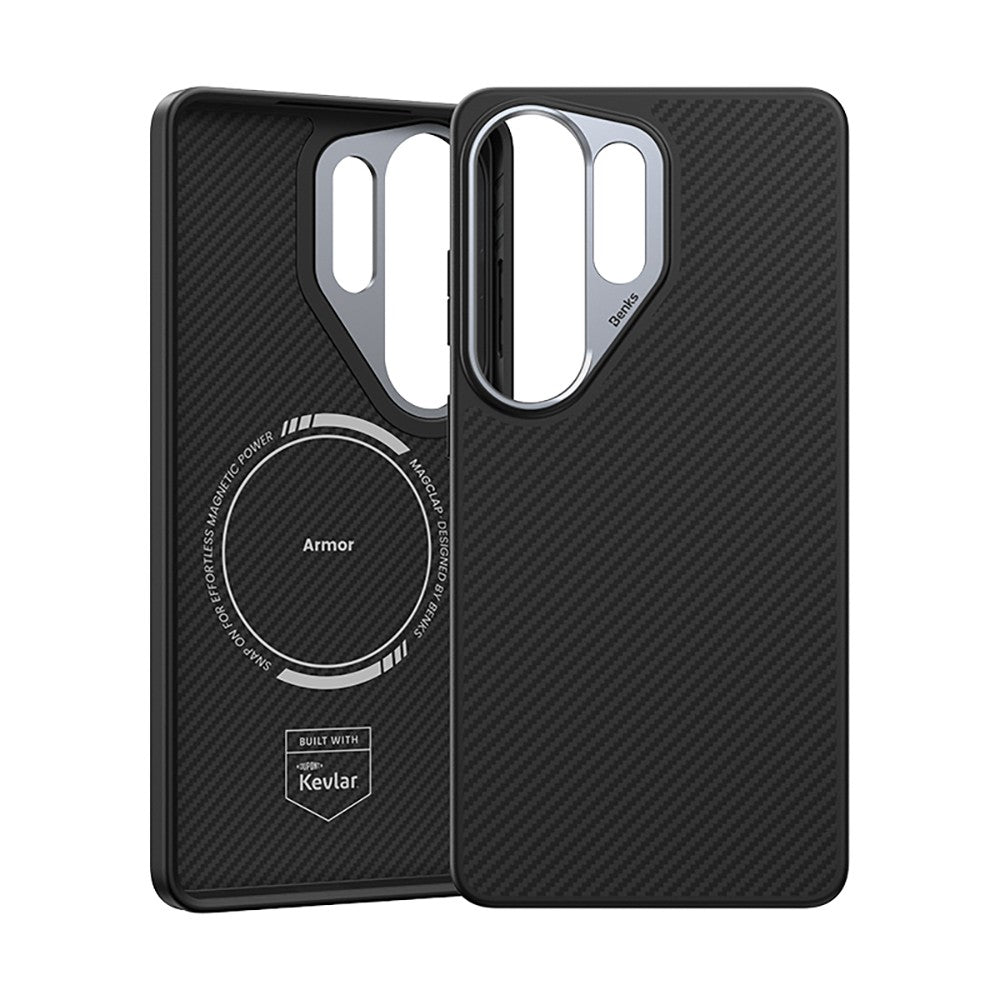 Galaxy S26 Ultra Kılıf Karbon Fiber M-safe Şarj Özellikli Benks Hybrid ArmorPro 600D Kevlar Kapak