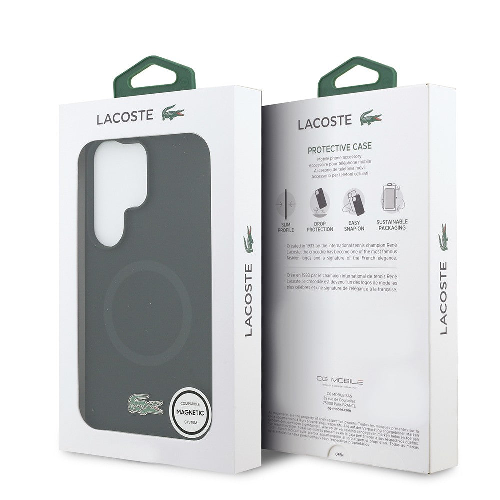 Galaxy S26 Ultra Kılıf Lacoste Orjinal Lisanslı M-safe Şarj Özellikli İkonik Logolu Metal Kamera Çerçeveli Silikon Kapak