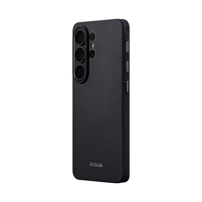 Galaxy S26 Ultra Kılıf M-safe Şarj Özellikli 600D Aramid Karbon Fiber Pitaka Cairn Serisi Black-Grey Twill Kapak