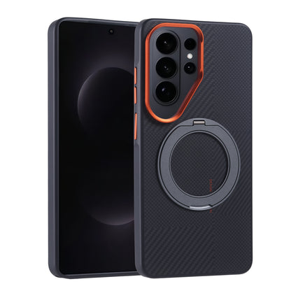 Galaxy S26 Ultra Kılıf M-safe Şarj Özellikli Karbon Fiber Görünümlü Zore Standlı Troy Kapak