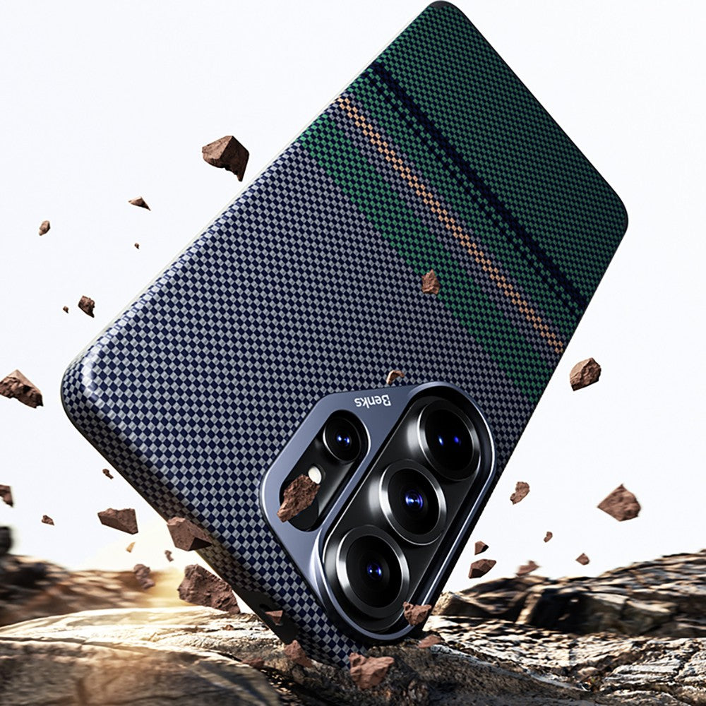 Galaxy S26 Ultra Kılıf M-safe Şarj Özellikli Karbon Fiber Tasarımlı Benks Aurora ArmorPro Kevlar Kapak