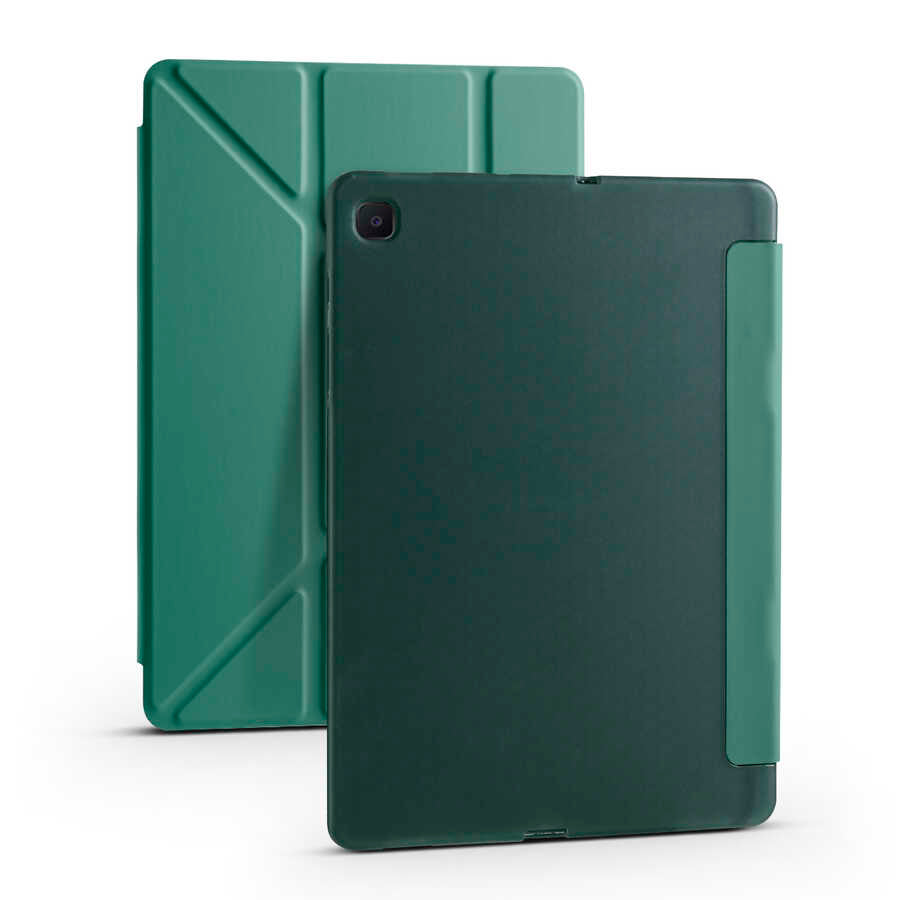 Galaxy Tab S6 Lite P610 Kılıf Zore Tri Folding Kalem Bölmeli Standlı Kılıf Koyu Yeşil