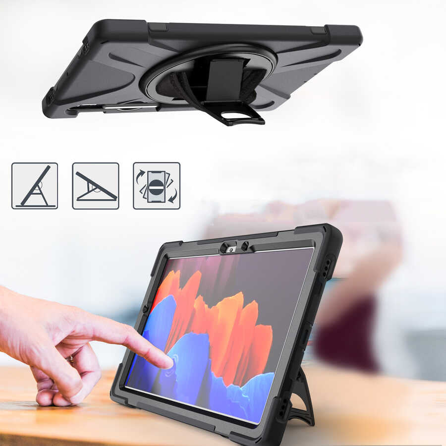 Galaxy Tab S7 Plus T970 Kılıf Zore Defender Tablet Silikon Siyah