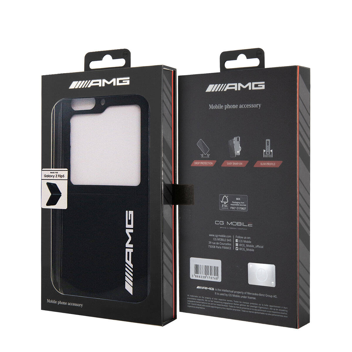 Galaxy Z Flip 5 Kılıf AMG M-safe Şarj Özellikli Büyük Logo Dizayn Orjinal Lisanslı Kapak Siyah