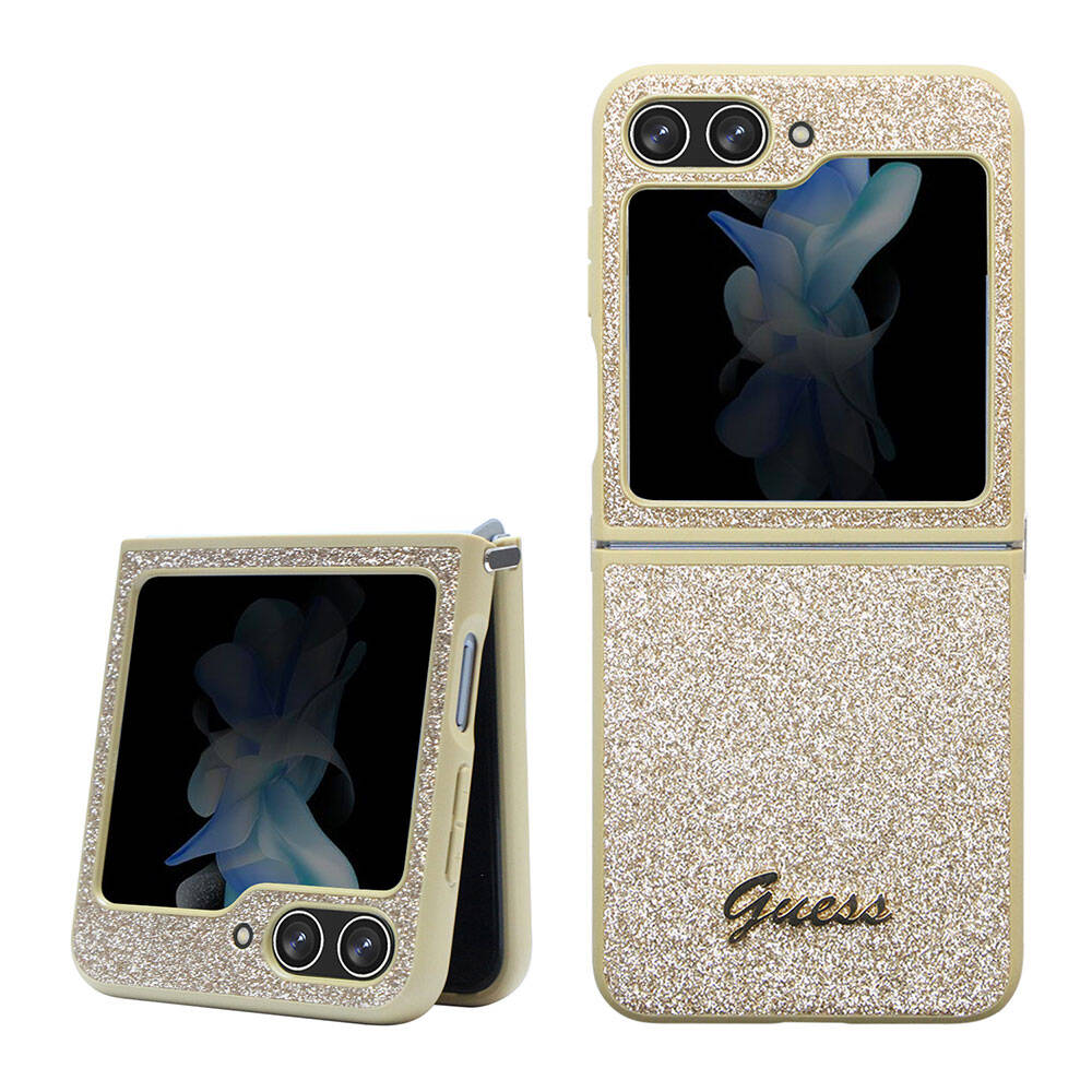 Galaxy Z Flip 5 Kılıf Guess Orjinal Lisanslı Yazı Logolu Glitter Script Kapak Pembe