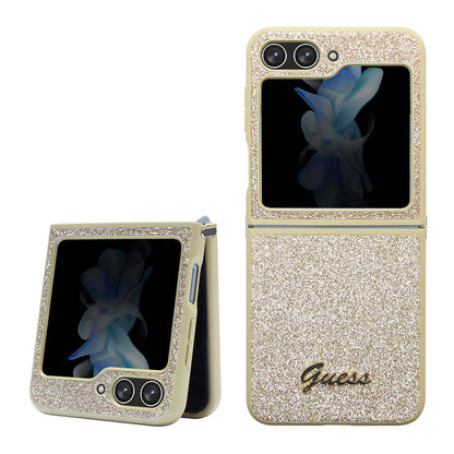 Galaxy Z Flip 5 Kılıf Guess Orjinal Lisanslı Yazı Logolu Glitter Script Kapak Pembe