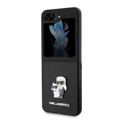 Galaxy Z Flip 5 Kılıf Karl Lagerfeld Orjinal Lisanslı K&C Metal Logolu Saffiano Kapak Siyah