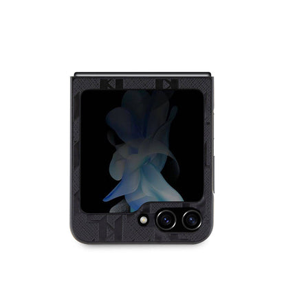 Galaxy Z Flip 5 Kılıf Karl Lagerfeld Orjinal Lisanslı KL Desenli Choupette İkonik Saffiano Kapak Siyah