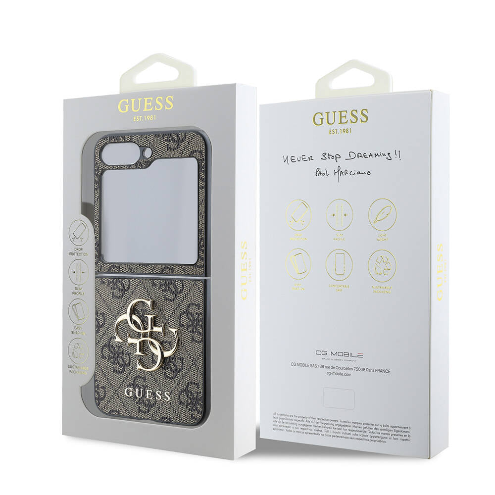 Galaxy Z Flip 6 Kılıf Guess Orjinal Lisanslı Leather Metal Logo Kapak Siyah