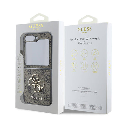 Galaxy Z Flip 6 Kılıf Guess Orjinal Lisanslı Leather Metal Logo Kapak Kahverengi