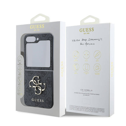 Galaxy Z Flip 6 Kılıf Guess Orjinal Lisanslı Leather Metal Logo Kapak Kahverengi