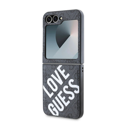 Galaxy Z Flip 6 Kılıf Guess Orjinal Lisanslı M-safe Şarj Özellikli Love Guess Printing Kapak Siyah