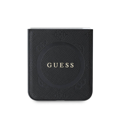 Galaxy Z Flip 6 Kılıf Guess Orjinal Lisanslı M-safe Şarj Özellikli Saffiano Metal Logo Kapak Siyah